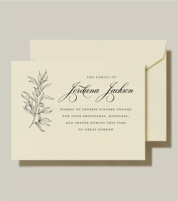 In moments of grief, finding the right words to express gratitude can be challenging. That's why our Simple Branch - Sympathy Condolence Cards, thoughtfully designed with a touch of sophistication, are here to provide solace and convey your appreciation. Enclosed in elegant Euro Flap envelopes, these cards offer a timeless canvas for your heartfelt sentiments.
