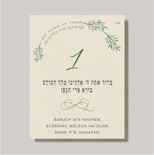 These cards are an absolute must-have for anyone planning a Jewish wedding ceremony. The Sheva Brachot, also known as the Seven Blessings, holds significant meaning and is at the heart of the Chuppah. Our cards beautifully capture the essence of these Modern Greenery Chuppah - Sheva Brachot / Seven Blessings Cards, making them ideal to give to friends and family members who will be reciting them under the Chuppah. With easy-to-read Hebrew and transliteration English, everyone can easily follow along and fully embrace the meaning behind each blessing.