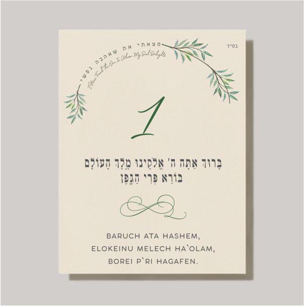 These cards are an absolute must-have for anyone planning a Jewish wedding ceremony. The Sheva Brachot, also known as the Seven Blessings, holds significant meaning and is at the heart of the Chuppah. Our cards beautifully capture the essence of these Modern Greenery Chuppah - Sheva Brachot / Seven Blessings Cards, making them ideal to give to friends and family members who will be reciting them under the Chuppah. With easy-to-read Hebrew and transliteration English, everyone can easily follow along and fully embrace the meaning behind each blessing.