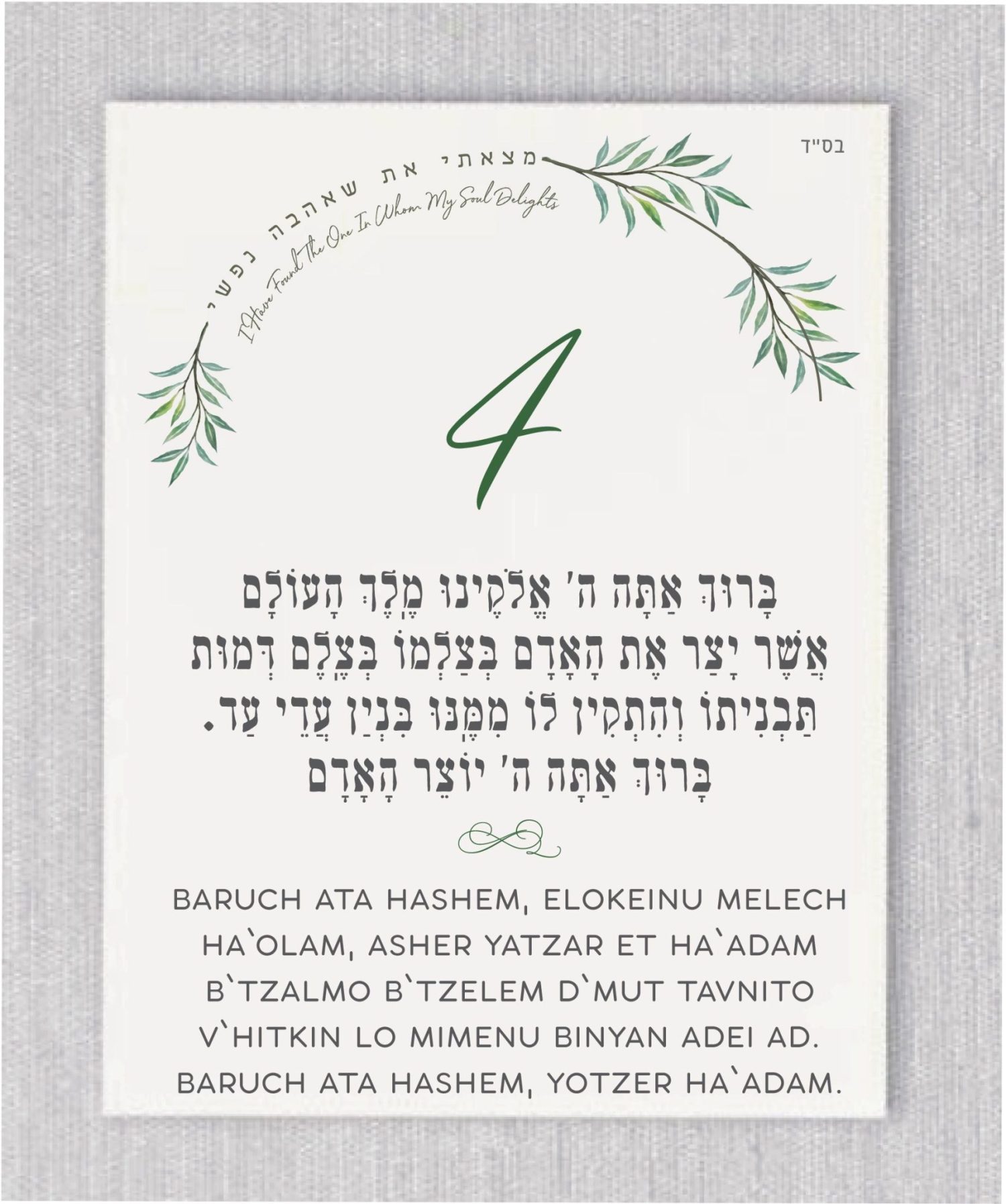 These cards are an absolute must-have for anyone planning a Jewish wedding ceremony. The Sheva Brachot, also known as the Seven Blessings, holds significant meaning and is at the heart of the Chuppah. Our cards beautifully capture the essence of these Modern Greenery Chuppah - Sheva Brachot / Seven Blessings Cards, making them ideal to give to friends and family members who will be reciting them under the Chuppah. With easy-to-read Hebrew and transliteration English, everyone can easily follow along and fully embrace the meaning behind each blessing.