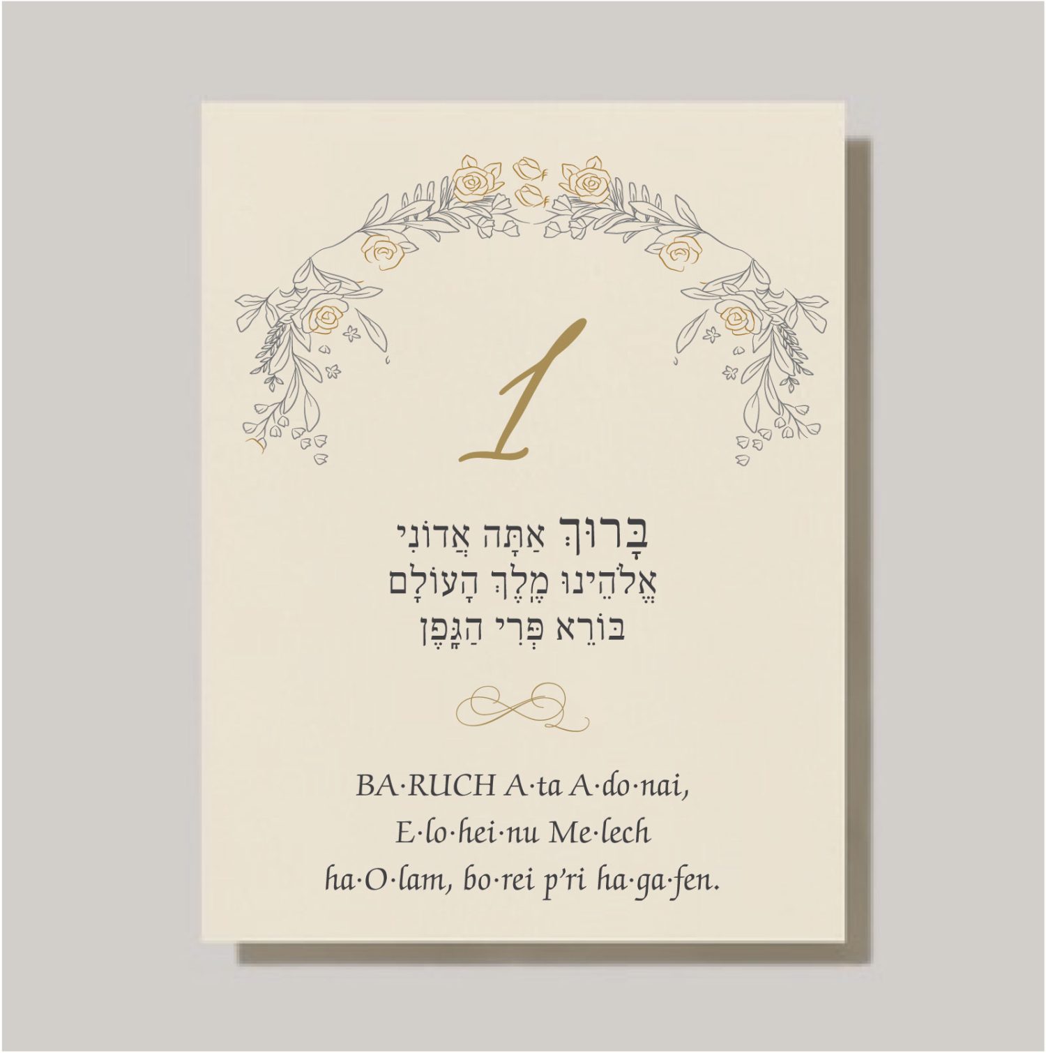 We are introducing our new Sheva Brachot (The Seven Blessings) cards! The Pretty Gold Roses Chuppah - Sheva Brachot / Seven Blessings cards are an absolute must-have for anyone planning a Jewish wedding ceremony. The Sheva Brachot, also known as the Seven Blessings, holds significant meaning and is at the heart of the Chuppah. Our cards beautifully capture the essence of these Wedding Wishes - Sheva Brachot/Seven Blessings Jewish Wedding blessing, making them ideal to give to friends and family members who will be reciting them under the Chuppah. With easy-to-read Hebrew and transliteration English, everyone can easily follow along and fully embrace the meaning behind each blessing.