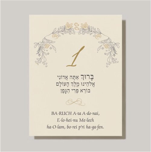 We are introducing our new Sheva Brachot (The Seven Blessings) cards! The Pretty Gold Roses Chuppah - Sheva Brachot / Seven Blessings cards are an absolute must-have for anyone planning a Jewish wedding ceremony. The Sheva Brachot, also known as the Seven Blessings, holds significant meaning and is at the heart of the Chuppah. Our cards beautifully capture the essence of these Wedding Wishes - Sheva Brachot/Seven Blessings Jewish Wedding blessing, making them ideal to give to friends and family members who will be reciting them under the Chuppah. With easy-to-read Hebrew and transliteration English, everyone can easily follow along and fully embrace the meaning behind each blessing.