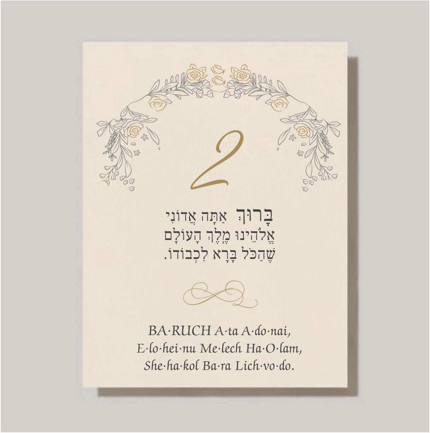 We are introducing our new Sheva Brachot (The Seven Blessings) cards! The Pretty Gold Roses Chuppah - Sheva Brachot / Seven Blessings cards are an absolute must-have for anyone planning a Jewish wedding ceremony. The Sheva Brachot, also known as the Seven Blessings, holds significant meaning and is at the heart of the Chuppah. Our cards beautifully capture the essence of these Wedding Wishes - Sheva Brachot/Seven Blessings Jewish Wedding blessing, making them ideal to give to friends and family members who will be reciting them under the Chuppah. With easy-to-read Hebrew and transliteration English, everyone can easily follow along and fully embrace the meaning behind each blessing.