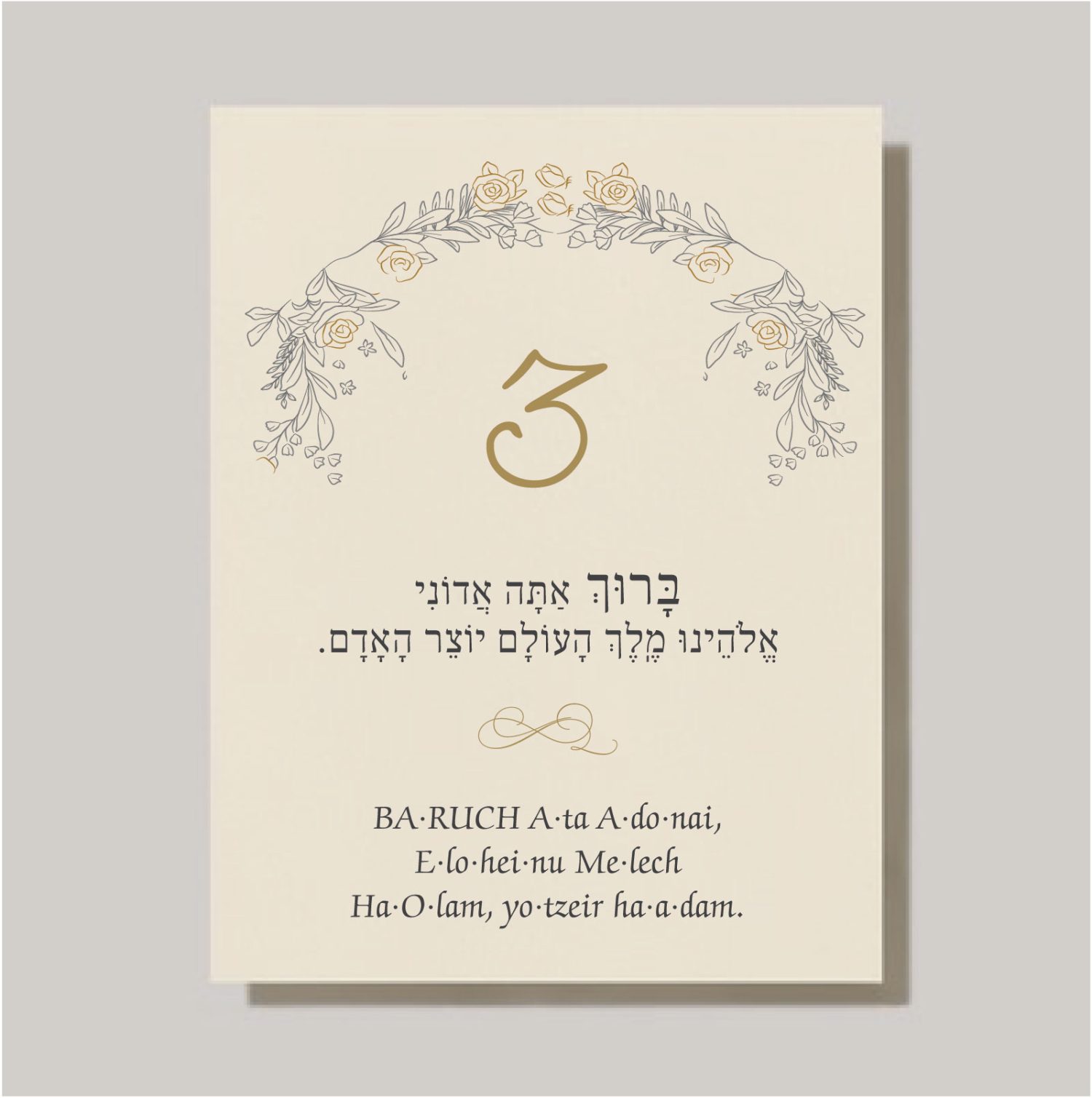 We are introducing our new Sheva Brachot (The Seven Blessings) cards! The Pretty Gold Roses Chuppah - Sheva Brachot / Seven Blessings cards are an absolute must-have for anyone planning a Jewish wedding ceremony. The Sheva Brachot, also known as the Seven Blessings, holds significant meaning and is at the heart of the Chuppah. Our cards beautifully capture the essence of these Wedding Wishes - Sheva Brachot/Seven Blessings Jewish Wedding blessing, making them ideal to give to friends and family members who will be reciting them under the Chuppah. With easy-to-read Hebrew and transliteration English, everyone can easily follow along and fully embrace the meaning behind each blessing.