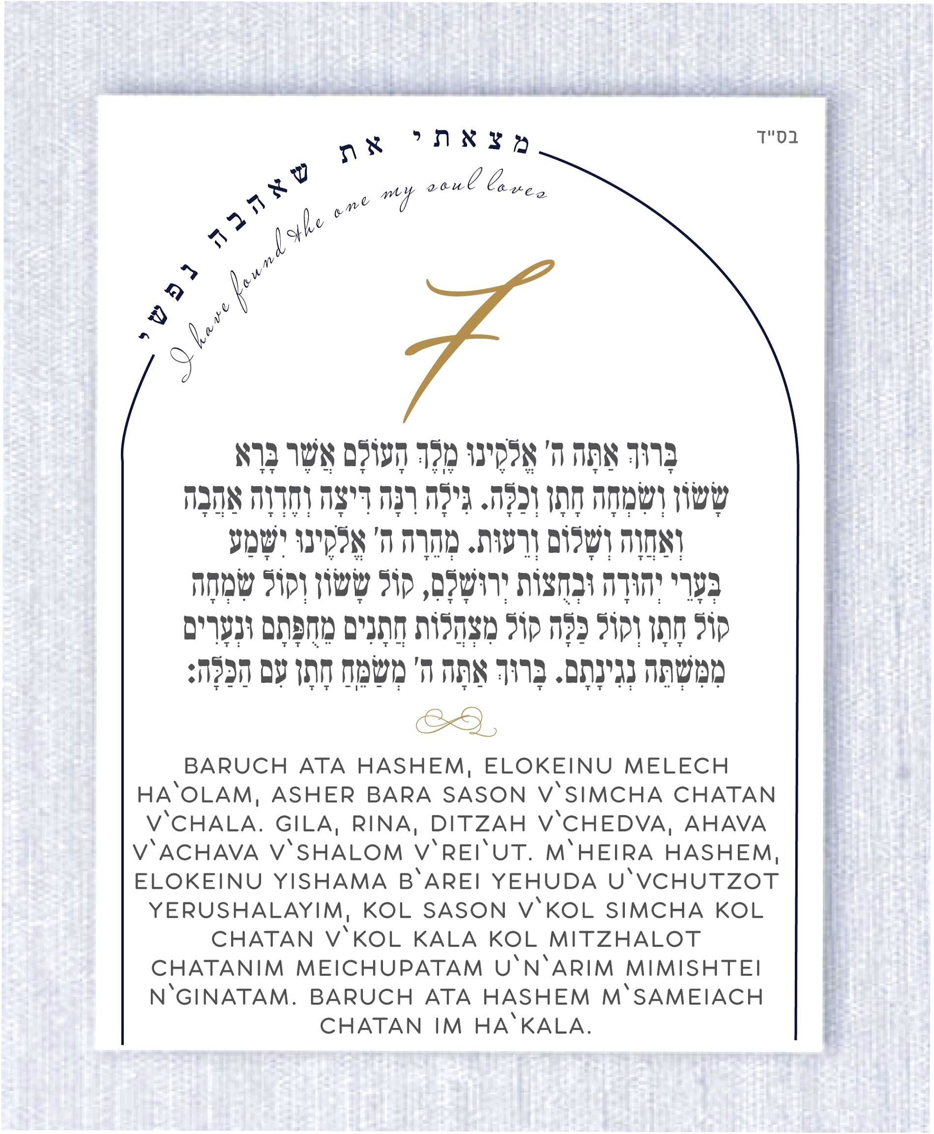 Simple Chuppah Sheva Brachot / Seven Blessings | Cohen Printing And ...