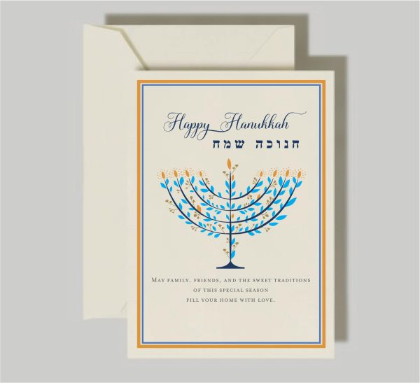 5 Hanukkah Greeting Cards Color Menorah