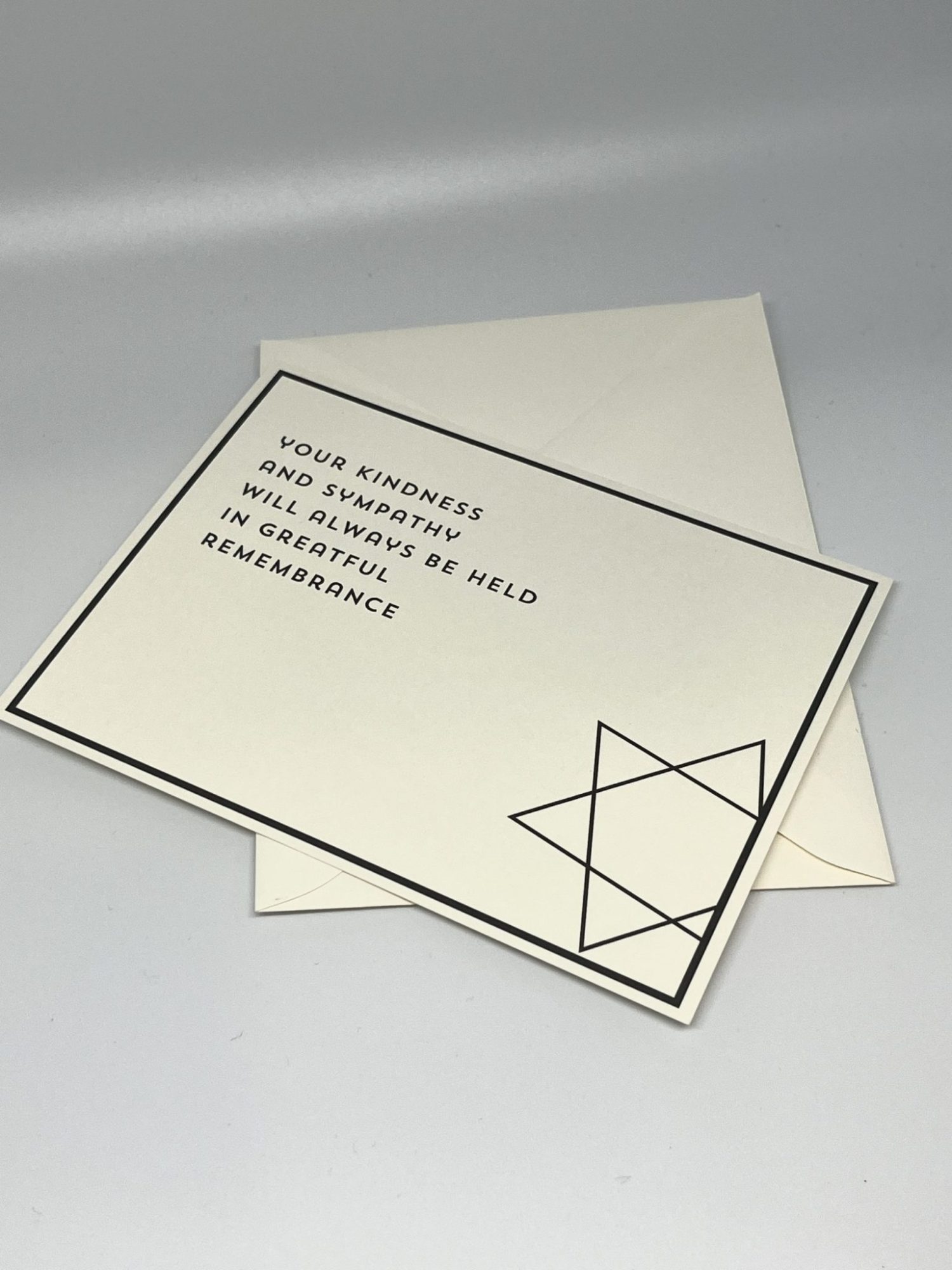 This gorgeous Modern Star of David Sympathy Jewish card and envelopes are also known as Modern Star of David condolence thank you cards with envelopes offer condolence cards with envelopes a ray of light to those who need a bit of support during a very difficult time.