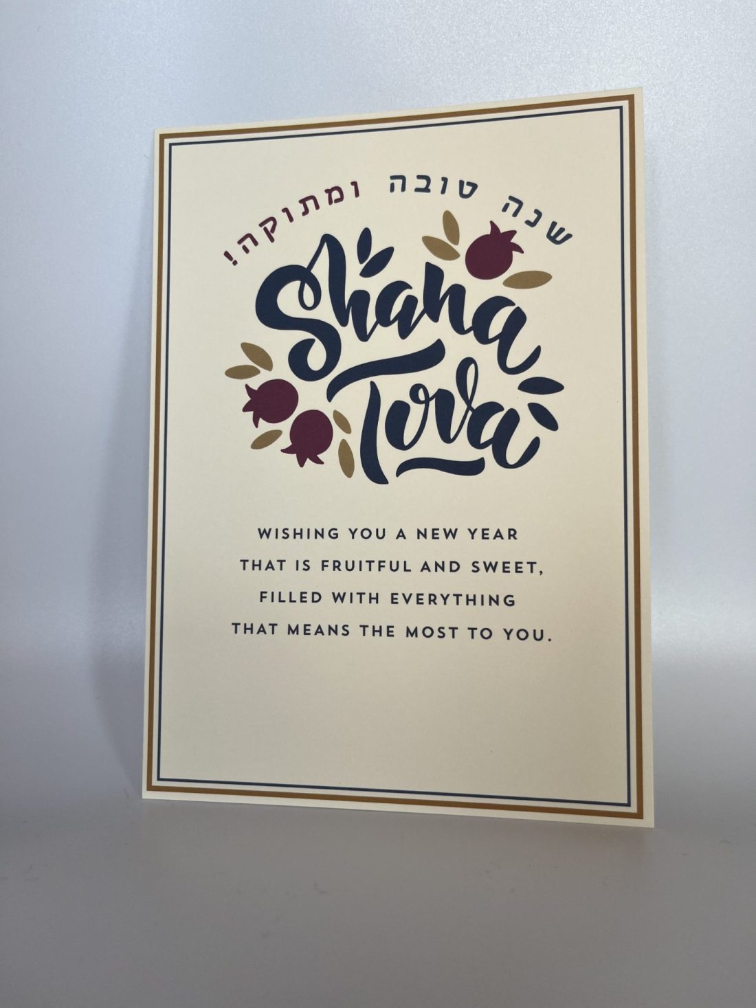 Embrace the spirit of the Pomegranate Jewish New Year with our beautifully designed Shining Pomegranate greeting cards. Each card features a heartfelt message while providing space for your personal wishes. Instead of printing your name, you can add your own unique message, making each card truly special. Share joy and warmth with your loved ones this Rosh Hashanah and spread the blessings of the Jewish New Year!