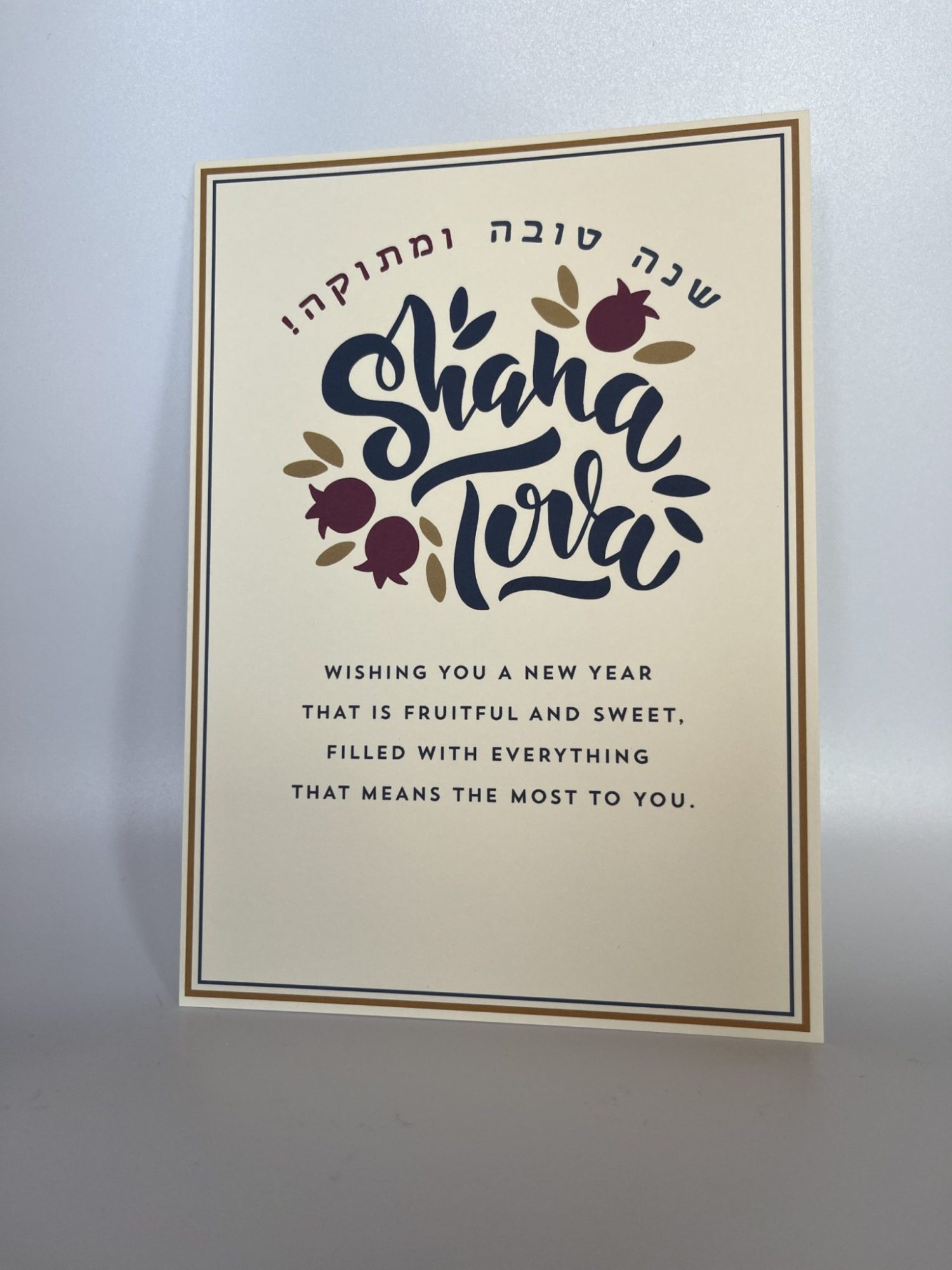Embrace the spirit of the Pomegranate Jewish New Year with our beautifully designed Shining Pomegranate greeting cards. Each card features a heartfelt message while providing space for your personal wishes. Instead of printing your name, you can add your own unique message, making each card truly special. Share joy and warmth with your loved ones this Rosh Hashanah and spread the blessings of the Jewish New Year!