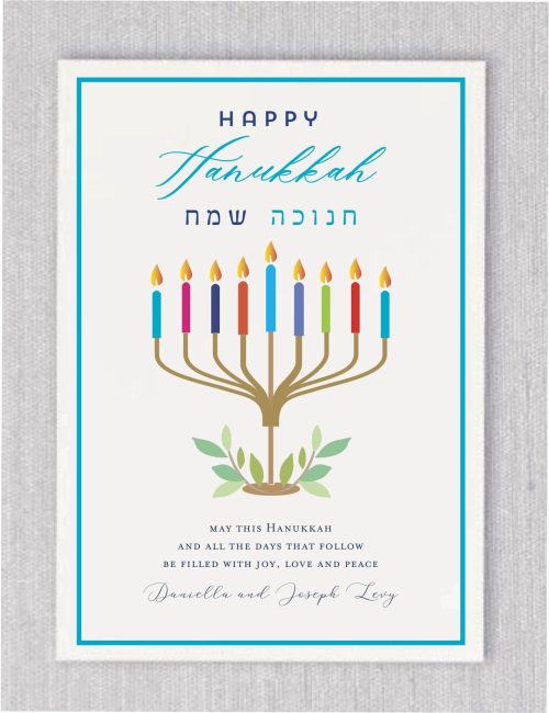Introducing our vibrant and artistic menorah, a unique tribute to Hanukkah inspired by the beauty of Israeli leaves. Each candle symbolizes a miracle, with a variety of vibrant colors that enhance your celebration. The colorful candles will bring warmth and light to your festivities, and you can personalize it with your own verse and signature beneath the menorah. Celebrate tradition in style with this beautiful centerpiece!