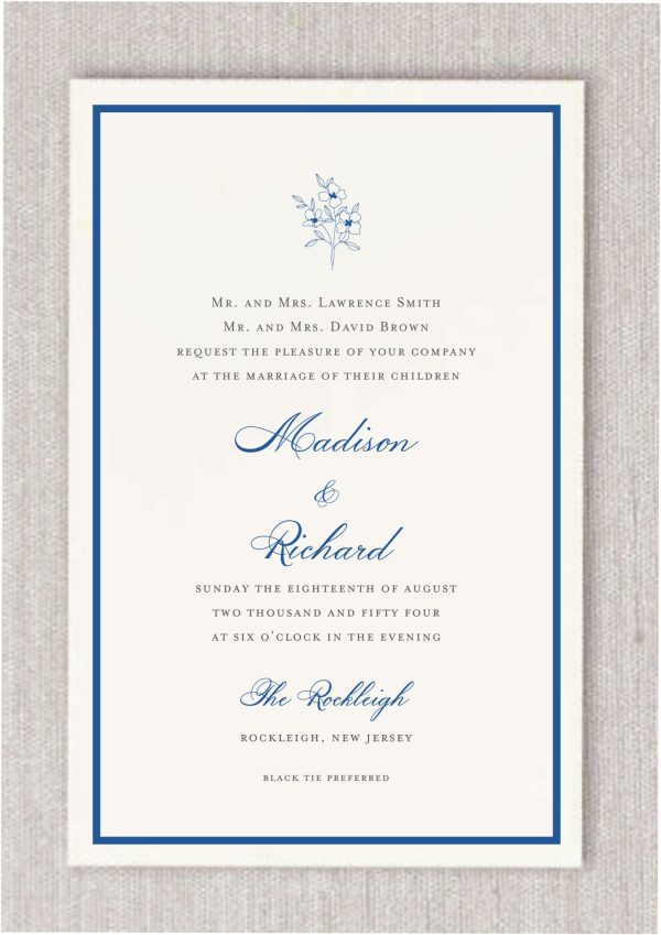 Introducing our Classic Nautical Border Wedding Invitations! These invitations feature a timeless design with a touch of nautical flair, setting the tone for an elegant and memorable wedding celebration. Classic Nautical Border Wedding Invitations combine traditional elements with a nautical theme, creating a unique and elegant design. These invitations are perfect for couples seeking a blend of tradition and modernity for their wedding celebration. With their timeless appeal and intricate details, these invitations are sure to make a lasting impression on guests. The names of the bride and groom take center stage in a fancy, elegant font, beautifully adding a personal and timeless touch.