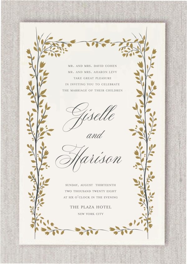 Elegant Branches Wedding Invitations are a beloved favorite in our collection, now reimagined as the 'Golden Branches Wedding Invitations.' Perfect for an elegant and contemporary celebration, this design features a delicate floral border that exudes timeless sophistication and subtle charm.