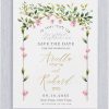 Modern Greenery Chuppah Jewish Save the Date that features modern and simple leaves branches surrounding your wedding details. Display your names in a fancy elegant type Guests will admire your elegant style.