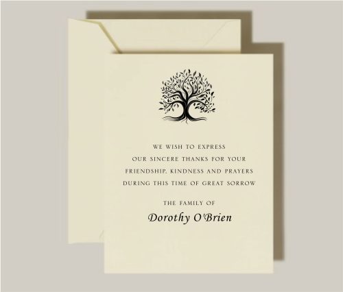 Introducing our elegant Sympathy Cards featuring the Memory Tree of Life—a heartfelt and meaningful way to express your condolences during times of sorrow. Thoughtfully designed to offer comfort, these cards blend emotional depth with visual simplicity, making them a beautiful tribute to loved ones who have passed. At the heart of the design is a striking black rooted tree, symbolizing strength, legacy, and the deep roots of family and memory. Known as the Tree of Life, this powerful image represents the cycle of life and the enduring connection between generations. Its graceful silhouette stands as a reminder that love and memories live on, even after loss.