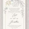 Gold and Smoke Chuppah Frame Jewish Wedding Invitation | Elegant Tradition with a Modern Artistic Touch Invite your guests with timeless elegance using this Gold and Smoke Chuppah Frame Jewish Wedding Invitation, a design that beautifully blends Jewish tradition with refined contemporary style. The invitation is framed by a chuppah shaped border, symbolizing the sacred space where the couple begins their life together. Flowing along the structure are fine line art details in a rich dark smoke tone, adding depth and sophistication without overwhelming the design. Intertwined with the lines are graceful gold leaves, lending a sense of natural movement and balance. At the curve of the frame, a large rose in radiant gold emerges as the focal point, a striking symbol of love, beauty, and new beginnings. The cherished verse “I am my beloved’s, and my beloved is mine” is elegantly displayed in both Hebrew and English, centered beneath the arch as a spiritual blessing. The couple’s names appear in a refined script, with space to include Hebrew names, honoring tradition in a personal and heartfelt way. This invitation is ideal for couples seeking a design rich in symbolism and style, perfect for a traditional Jewish wedding or a modern celebration rooted in heritage and meaning.