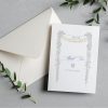 Garden of Eden Chuppah Wedding Card | Gold Foil Mazal Tov Celebrate a beautiful union with our Garden of Eden Chuppah Wedding Card. This elegant design features a delicate floral trellis and an illustrative chuppah canopy. For a touch of sophistication, key details of the chuppah are printed in shimmering gold foil. The card includes Mazal Tov in both Hebrew and English script, making it the perfect choice for sending your warmest wishes to the happy couple. Each card is printed on our signature 130lb. premium heavy ecru cardstock using professional presses for a high-end, tactile feel. The inside is left completely blank, providing plenty of space for your heartfelt personal message.
