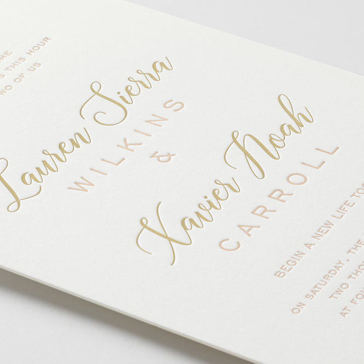 Double-ply wedding invitation showing paper thickness