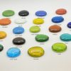 Glass stone color chart — printed glass stones in green, black, dark blue, red, orange, white, yellow, aqua blue, light blue, lime green, amber, teal, emerald, amethyst, and lime